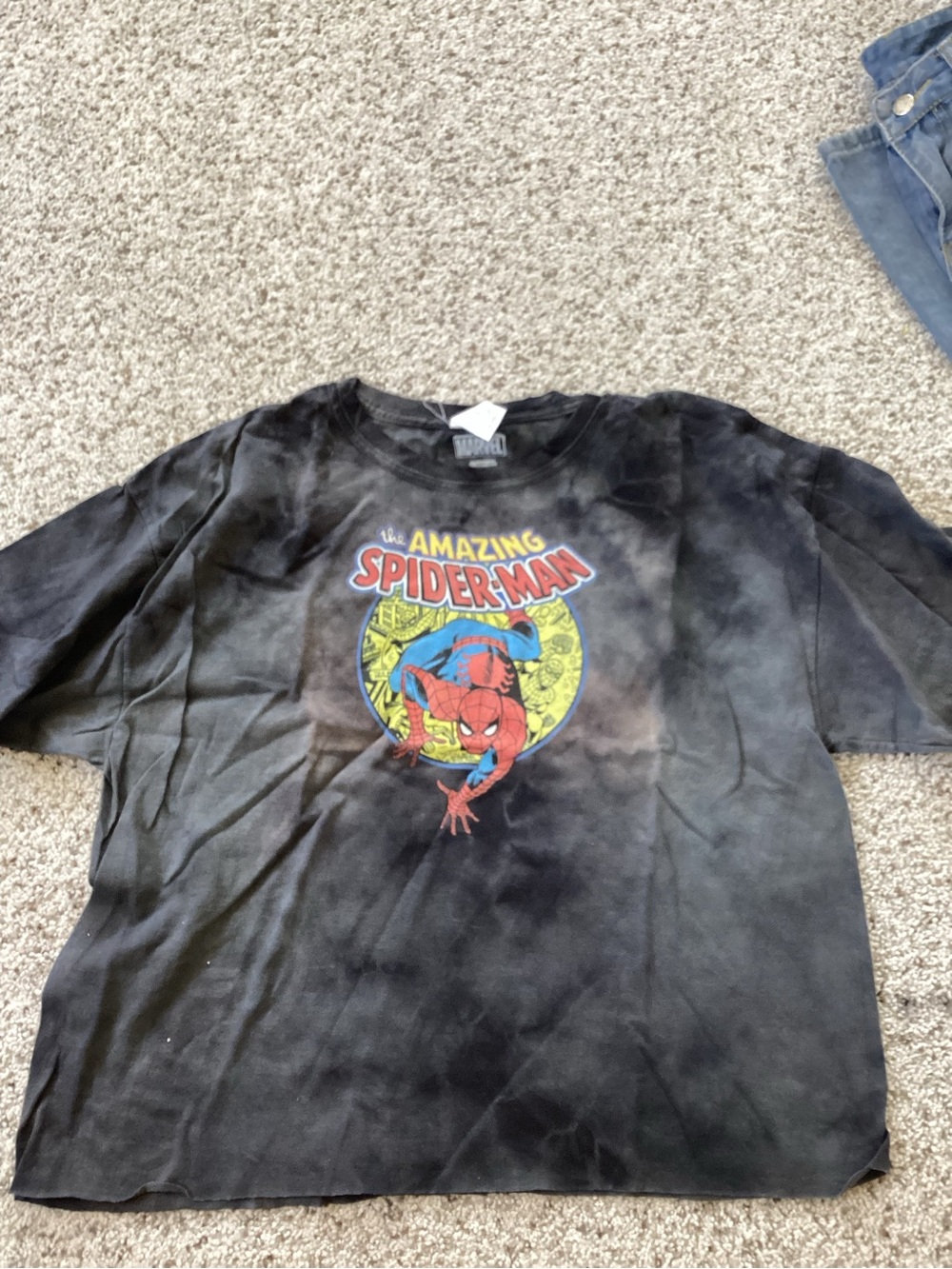 Marvel Black Spider-Man Graphic Tee with Red & Blue Print